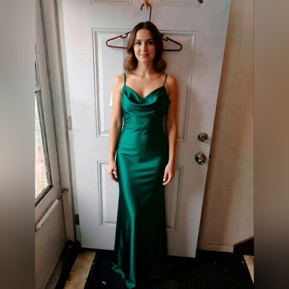 Vibrant Green Cowl Neck Sleeveless Gown
